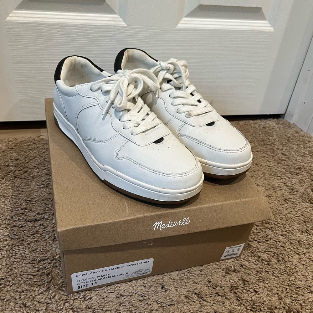 Madewell Court Sneakers in White and Black Leather size 11